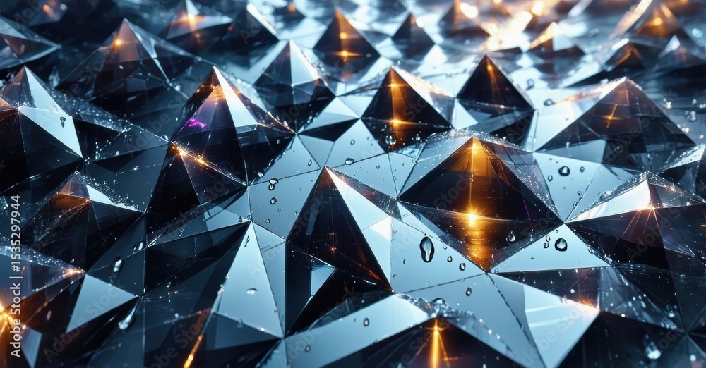 Poster sharp crystal formations dominate image. light reflects, creating dramatic texture. wet surfaces enh