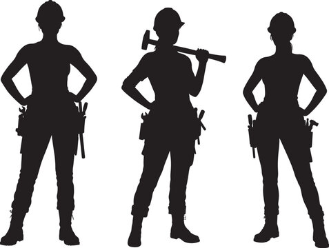 Female construction worker silhouette vector illustration
