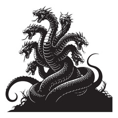 Obraz premium Fantasy Hydra Mythical Sea Killer Figure Vector, with Its Unique and Scary Look - hydra silhouette - hydra vector - silhouette of hydra - Hydra illustration 