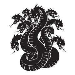 Majestic Hydra Legendary Sea Monster Shape Illustration, Standing Tall and Ready - hydra silhouette - hydra vector - silhouette of hydra
