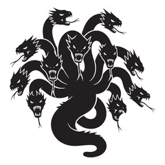 Mysterious Hydra Dark Silhouette, Hiding in the Shadows and Watching - hydra silhouette - hydra vector - silhouette of hydra - Hydra illustration
