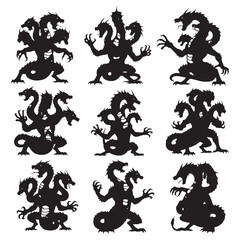 Obraz premium Eerie Dark Hydra Serpent Shape Illustration, Swimming in the Deep Water - hydra silhouette - hydra vector - silhouette of hydra 