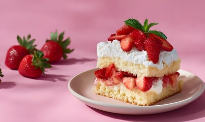 strawberry shortcake with fun background, Generative AI