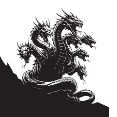 Striking Vector Hydra Deadly Water Beast Concept Image, with Its Sharp Claws and Powerful Tail - hydra silhouette - hydra vector - silhouette of hydra
