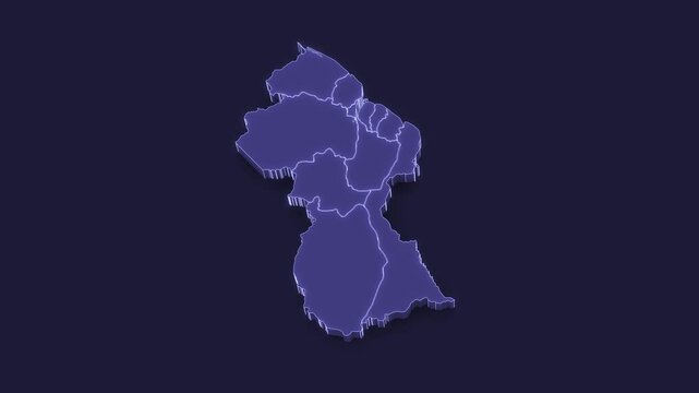 3D Animated Political Map with Guiana Outline Highlighted.
