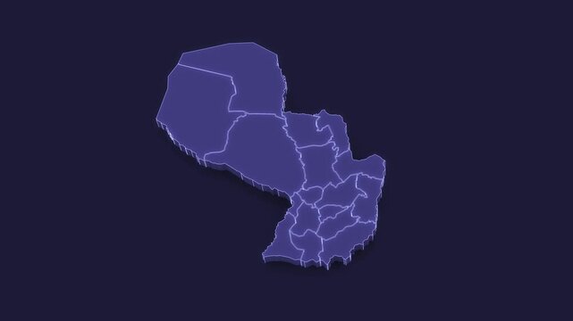 3D Animated Political Map with Paraguai Outline Highlighted.