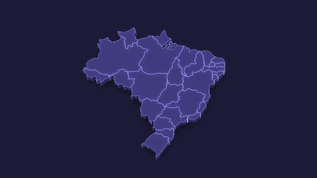 3D Animated Political Map with Brazil Outline Highlighted.