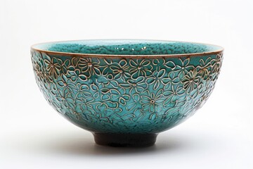 vibrant color image of Japanese Pottery   Bowl Turquoise Blue