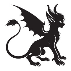 Fearsome Imp Mixed-Up Little Beast Shape Silhouette, with Parts of Many Animals - imp silhouette - imp vector - silhouette of imp
