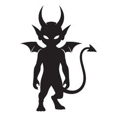 Darkened Imp Tiny Devil Depiction Outline, Looking Ready to Cause Trouble - imp silhouette - imp vector - silhouette of imp - Imp illustration
