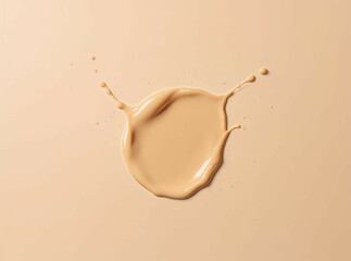 Abstract splash of glossy liquid foundation captured mid-air, isolated on nude backdrop

