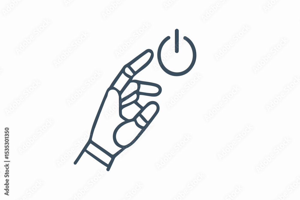 Poster robotic hand activating power button a minimalist icon depicting technology and control ideal for di