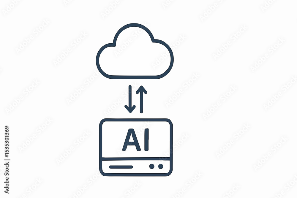 Poster cloud based artificial intelligence a stylized illustration depicting a cloud above a server labeled