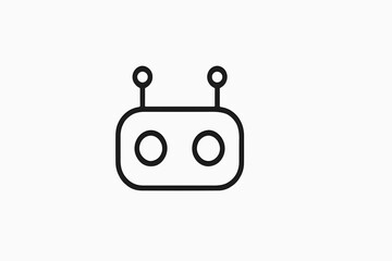 Minimalist Robot Icon on White Background A Simple Modern Design Featuring a Robot Head with Antennae and Circular Eyes in a Clean Black Outline Style