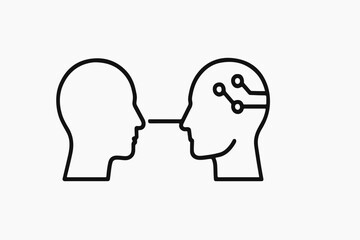 Human to AI Communication A Minimalist Illustration of Interconnected Minds and Technological Advancement Represented by Two Head Silhouettes with Circuitry in One Symbolizing the Future