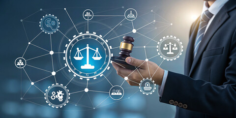 Businessman Holds Legal Technology Network Connection for Digital Solutions