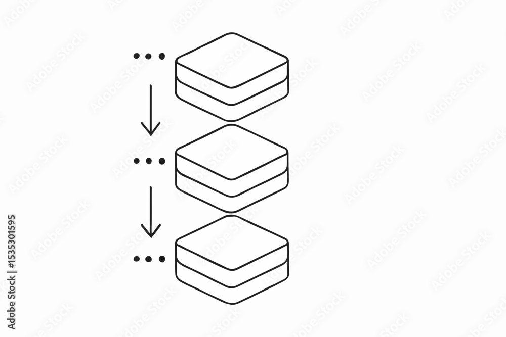 Poster flowchart illustration stacked squares with arrows indicating directional movement representing a pr