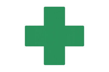 Fototapeta premium Green cross icon symbolizing healthcare, medicine, pharmacy, and first aid, isolated on a transparent background