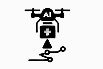 AI Drone Delivering Medical Supplies A Conceptual Illustration of Technology in Healthcare and Logistics Depicted in a Minimalist Black and White Style Emphasizing Innovation and