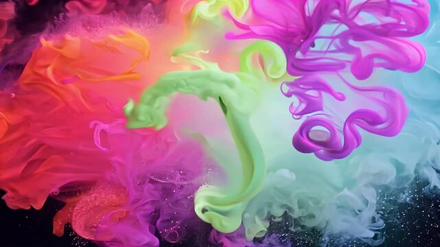 A kaleidoscopic plume powder erupts slo mo transitioning through vivid reds yellows cyans before settling high speed k capture is tailor made colourful slideshow intros Holi celebrations artistic