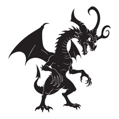 Obraz premium Fearsome Dark Jabberwocky Monster from the Poem Silhouette Outline, with Huge Jaws and Sharp Teeth - jabberwocky silhouette - jabberwocky vector - silhouette of jabberwocky - Jabberwocky illustration 