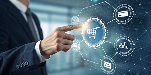 Businessman’s Hand Touching the Virtual Graphic for Innovative Solutions