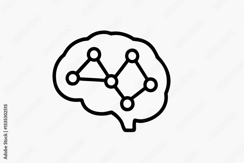 Poster conceptual illustration of brain network a black outline of a brain with interconnected nodes symbol