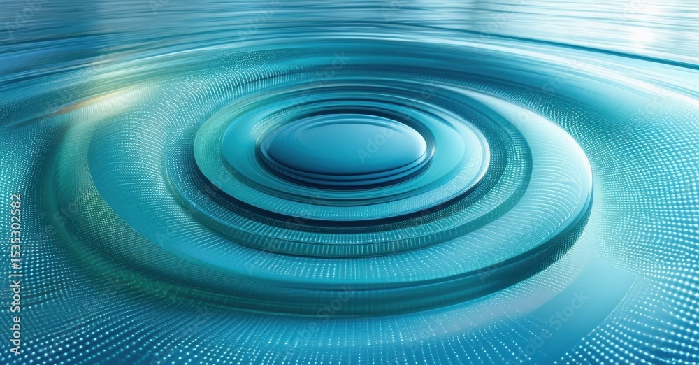 Poster abstract water ripples radiate outward. blue tones dominate, creating dynamic visual effect. digital