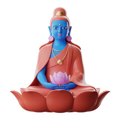 Serene Buddhist Deity Seated on Coral Lotus Flower