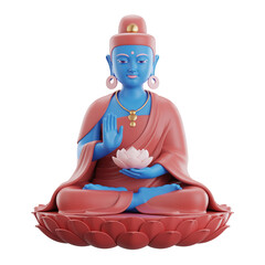Serene Buddhist Deity Seated on Coral Lotus Flower