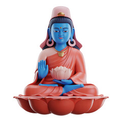 Serene Buddhist Deity Seated on Coral Lotus Flower