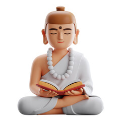 Serene Buddhist Monk Meditating with Prayer Beads