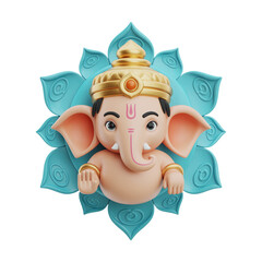 Cute Cartoon Deity Surrounded by Turquoise Lotus Flower
