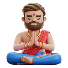 Peaceful Cartoon Figure Meditating in Traditional Attire