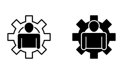 person with cogwheel, illustration of engineer and industrial professional icon vector