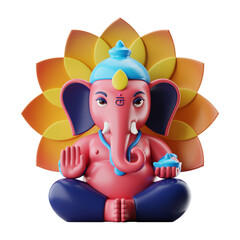Vibrant 3D Cartoon Ganesha Statue in Meditation Pose
