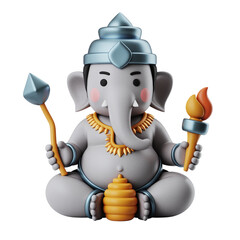 Cute Cartoon Ganesha in Lotus Position Illustration