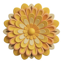 Symmetrical 3D Mandala Flower in Yellow and Gold
