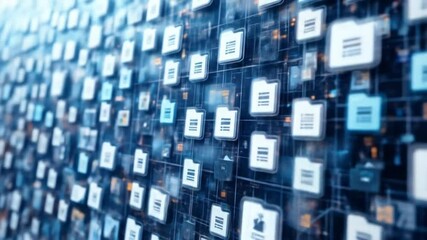 abstract complex grid with file and folder icons, futuristic document management system, digital data organization concept. 4k video - Powered by Adobe