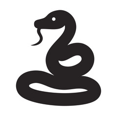 Fototapeta premium Simple Silhouette of a Coiled Snake with Tongue Out on Black Background
