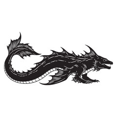 Ancient Leviathan Legendary Sea Predator Form Vector, Showing Its Long, Deadly Body - leviathan silhouette - leviathan vector - silhouette of leviathan - Leviathan illustration
