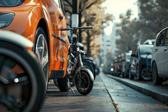 Ultra Hd Image of Sustainable Mobility with Electric Cars and Bicycle Sharing Programs