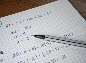 Equation with one unknown, solving a math problem in a notebook
