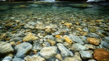 A school of freshwater fish swimming gracefully in a crystal-clear river, surrounded by rocks and aquatic plants