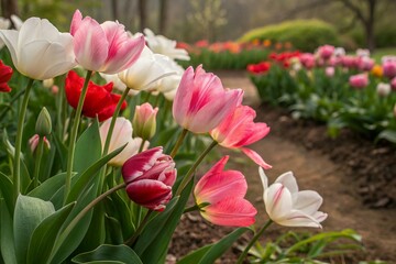 Fototapeta premium pink tulips in the garden