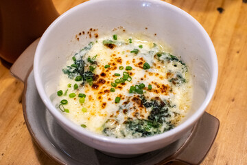 Baked Creamed Spinach in White Bowl