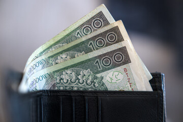 Money, banknote in wallet, Polish zloty.
