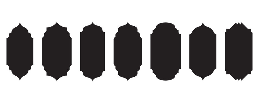 Islamic windows frames shapes set. Ramadan ornament door arch. Arabesque oriental icons. Arabian architecture sticker silhouette. Vector