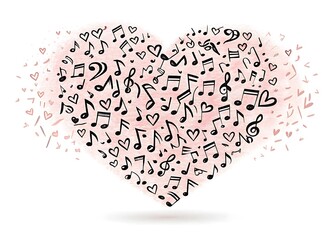 Heart made of music notes love song valentines day concept