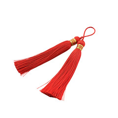 Vibrant Red Decorative Tassel on White Background